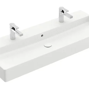 Echt Villeroy & Boch Memento 2.0 Waschbecken für Möbel mit 2 Hahnlöchern mit Überlauf Unterseite geschliffen 1200 x 470 x 150 mm - Stone White mit CeramicPlus