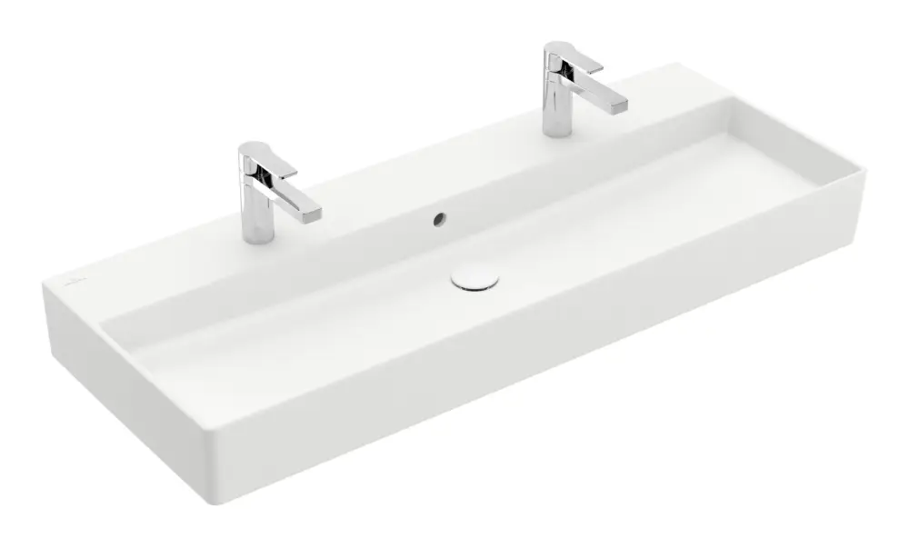 Echt Villeroy & Boch Memento 2.0 Waschbecken für Möbel mit 2 Hahnlöchern mit Überlauf Unterseite geschliffen 1200 x 470 x 150 mm - Stone White mit CeramicPlus