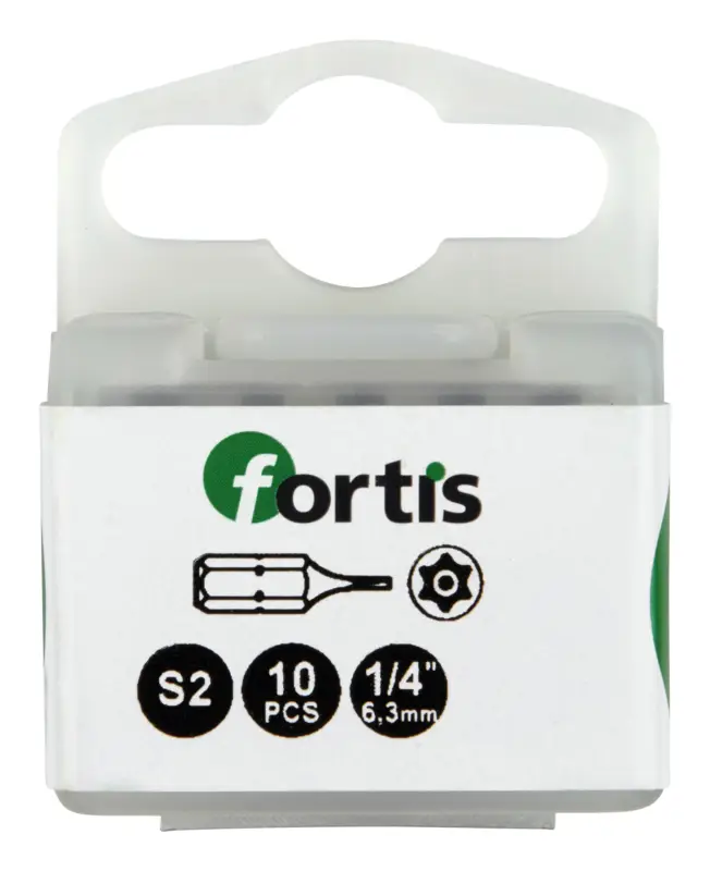 Fortis Bit 1/4" für Innen-TORX-BO-Schrauben DIN3126 C6,3 TX27 x 25 mm mit Bohrung 10 Stück Zertifiziert
