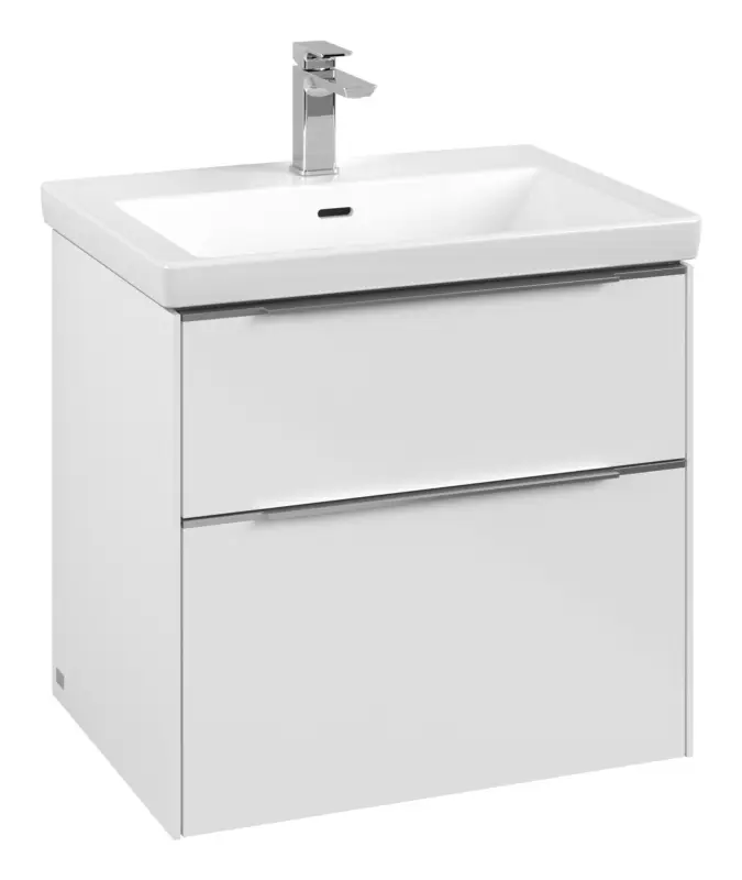 Villeroy & Boch Subway 3.0 Waschbeckenunterschrank für Becken mittig 2 Auszüge 622 x 576 x 462 mm - Brilliant White / Aluminium glänzend Schneller Versand