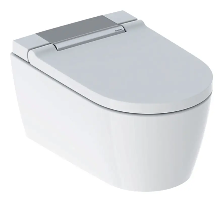 Sofort Bestellen Geberit AquaClean Sela Dusch-WC TurboFlush wandhängend spülrandlos mit Absenkautomatik - Hochglanz-Verchromt mit KeraTect