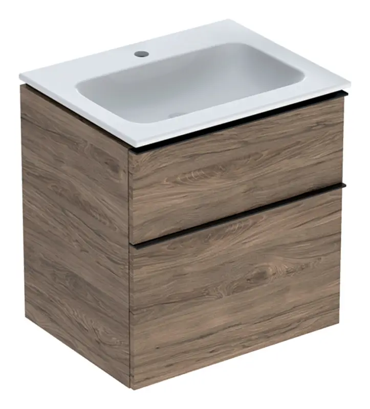 Geberit iCon Komplett-Set 2 Schubladen 600 x 630 x 480 mm - Dekor Nussbaum hickory / Griff Lava / WT Weiß mit KeraTect Letzte Chance