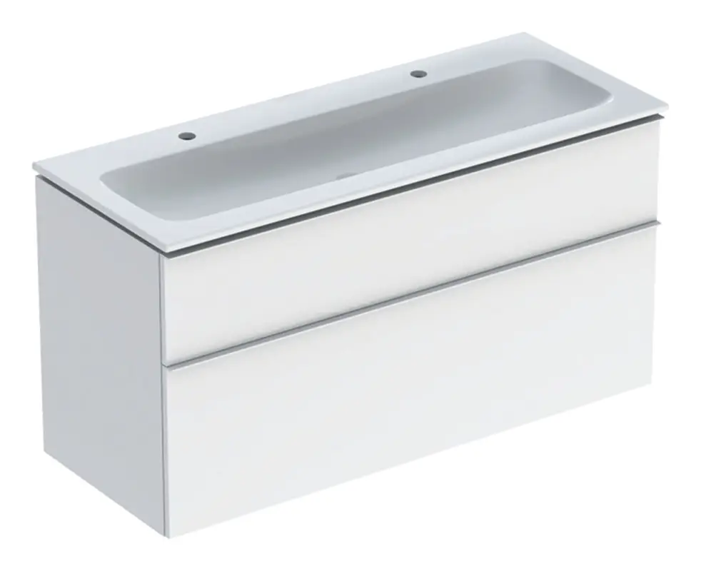 Geberit iCon Komplett-Set 2 Schubladen 1200 x 630 x 480 mm - Dekor Weiß hochglänzend / Griff Hochglanz-Verchromt / WT Weiß mit KeraTect Beliebt