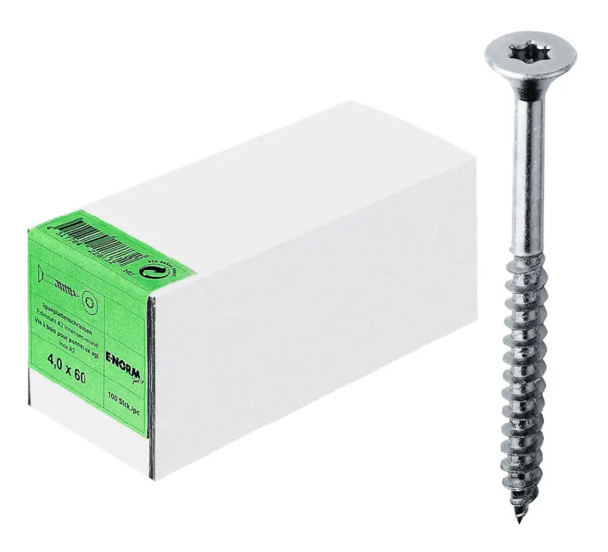 Nur Heute E-NORMpro Spanplattenschraube Edelstahl Senkkopf A2 T20 ISR 4 x 60/35 KP (Verpackungseinheit 100 Stück)