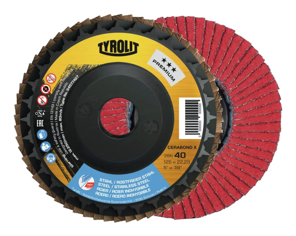 Tyrolit Fächerschleifscheibe CERABOND X 125 mm CA-40 gew. Geprüft