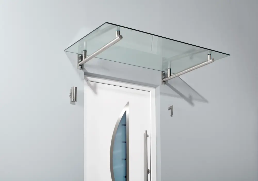 Billig Gutta HD Rechteckvordach 1400 x 800 mm Verbundglas Klar Edelstahl