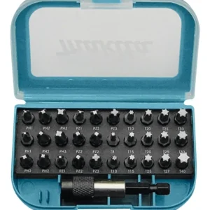 Echt Makita Accessoires P-73374 31-delige bitset in plastic box met riemclip.