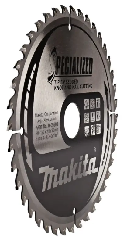 Neue Kollektion Makita Zubehör B-09503 Embedded Tip Kreissägeblatt Holz (Äste/Nägel) 190x30x2,0 40T 25g
