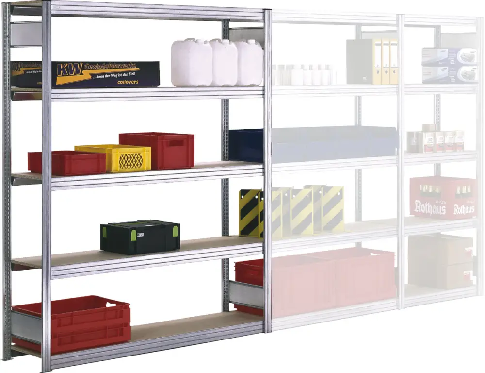 Echt Regalwerk BERT Großfachregal 250 6 Anbaufeld 2500 x 875 x 300 mm