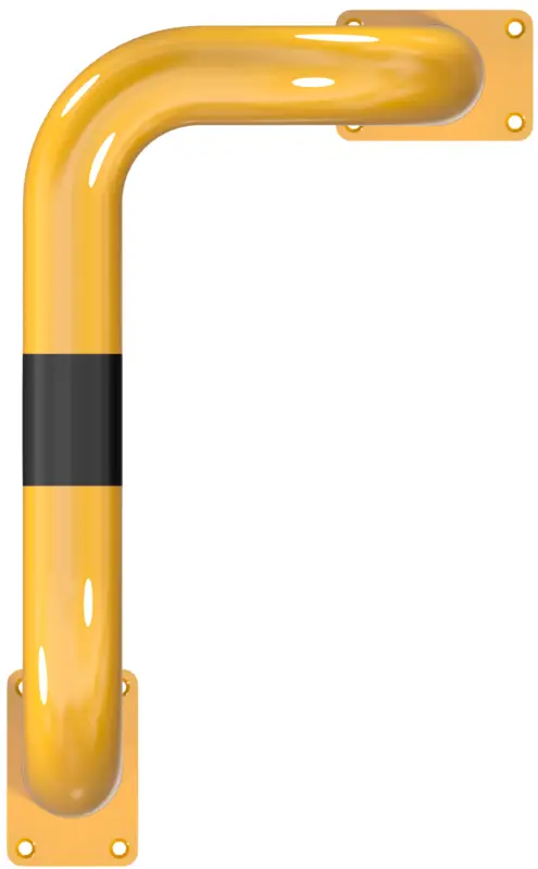 Schake Rammschutzbügel Stahl 90° einseitig vertieft rechts OD Ø 76 mm gelb schwarz - 1150 x 600 mm Direktkauf