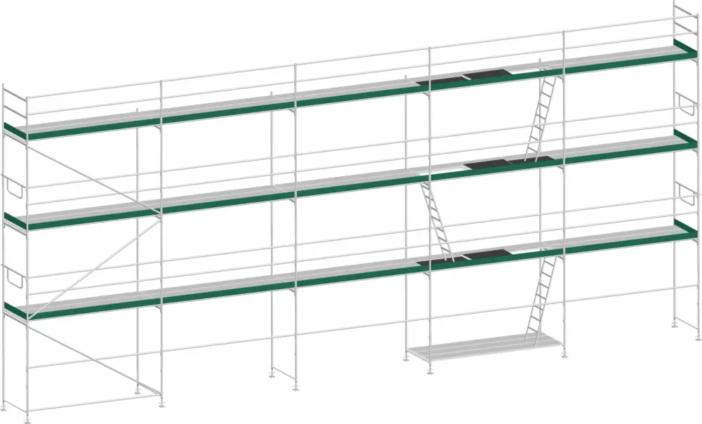 MJ Gerüst UNI 70 Stahl mit Stahlboden 103 m² - 12,50 x 8,20 m Heißes Angebot