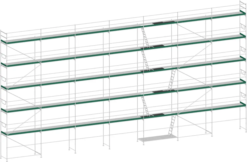 Super-Preis MJ Gerüst UNI 70 Stahl mit Stahlboden 214 m² - 17,50 x 12,20 m