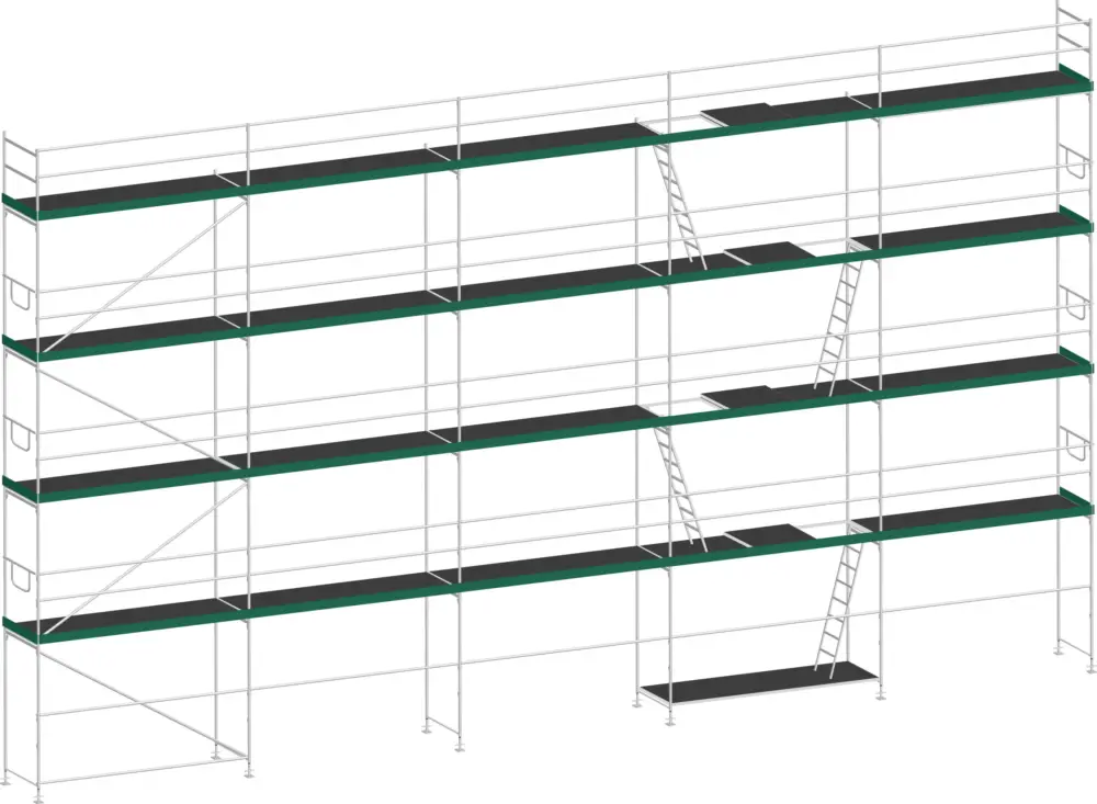 Schnäppchen MJ Gerüst UNI 70 Stahl mit Holzboden 128 m² - 12,50 x 10,20 m