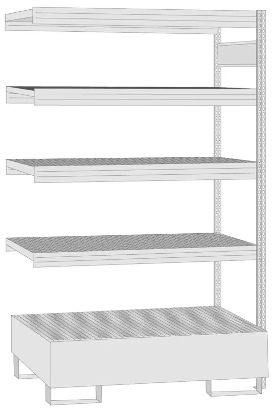 Regalwerk BERT Umweltregal Gitterrost Auffangwanne Anbauregal 2500 x 1285 x 600 mm Direktkauf