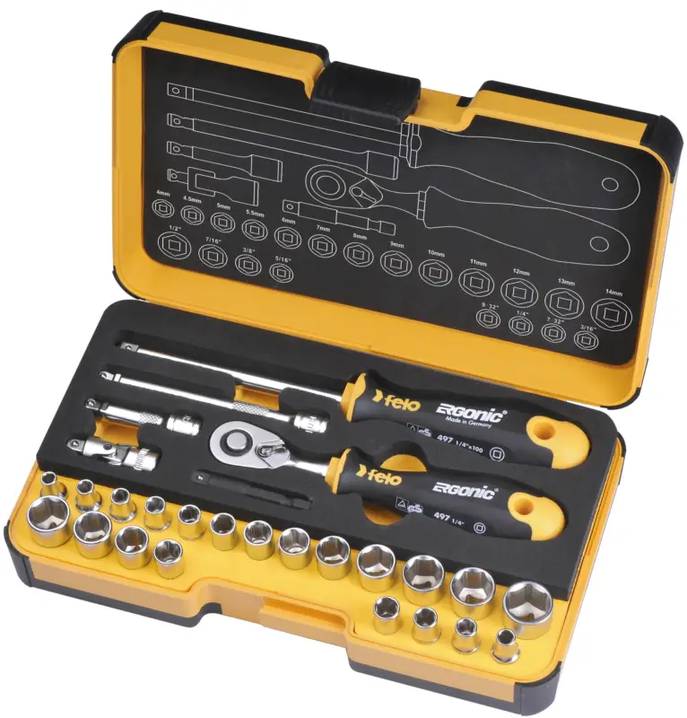 Felo Steckschlüssel Werkzeugsatz R-GO 27-teilig ERGONIC 1 4 Zoll Top-Seller