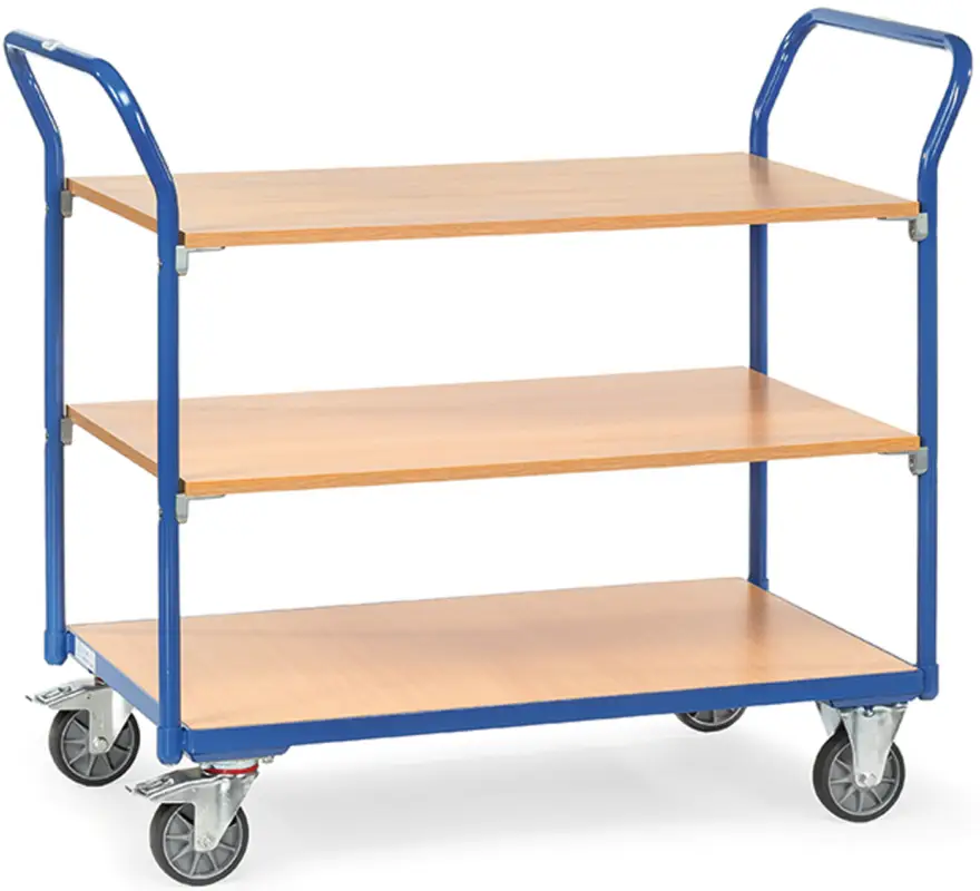 Begrenztes Angebot Fetra Tischwagen leicht mit drei Holzplattformen 1000 x 600 mm