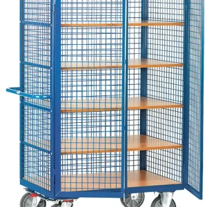 Fetra Drahtkastenwagen mit fünf Holzböden und Stangenverschluss 1200 x 780 mm Begrenztes Angebot