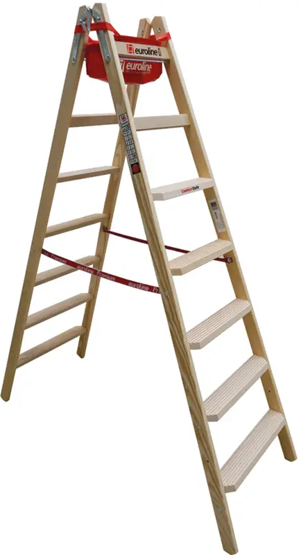 euroline Comfort Stehleiter Holz 2x7 Stufen hawego Geprüft