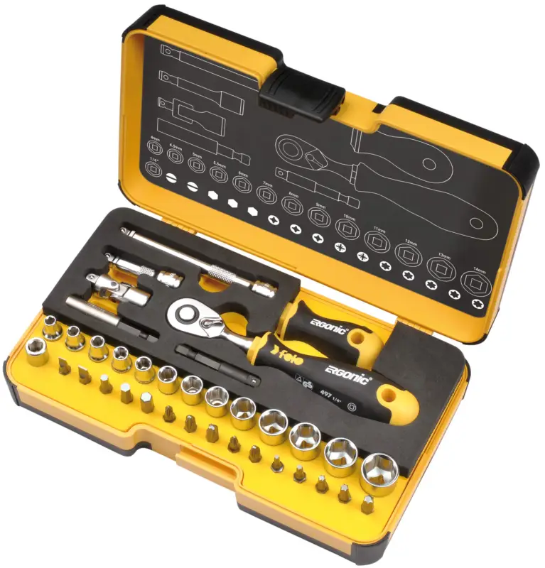 Ausverkauf Felo Schraubendreher Werkzeugsatz R-GO XL Inch 36-teilig ERGONIC 1 4 Zoll