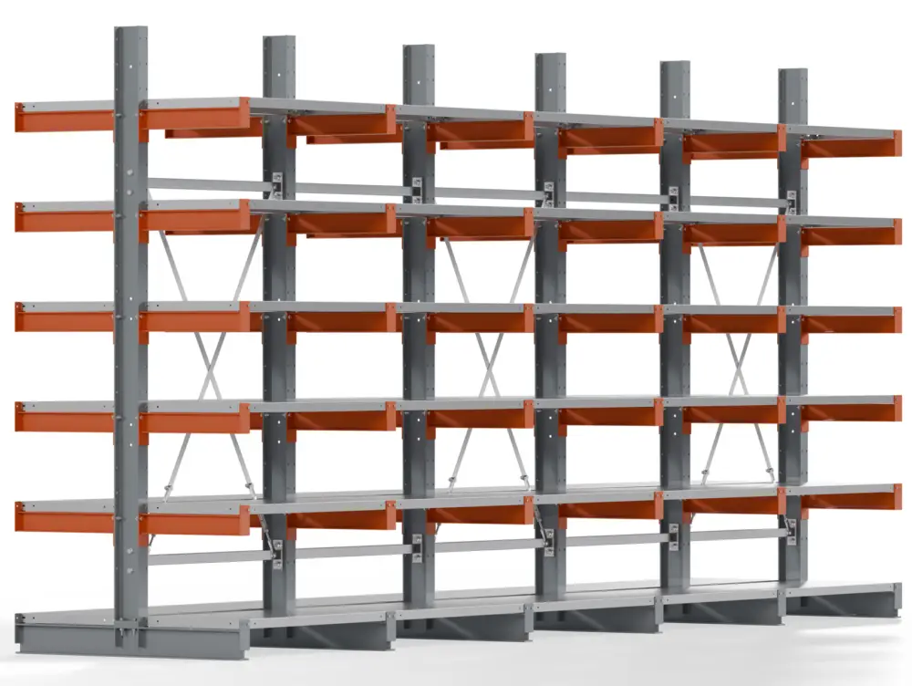 Regalwerk KARL BASIC 2100 Kragarmregal Stahlboden doppelseitig Komplettset 2500 x 5000 x 1000 mm Markenware
