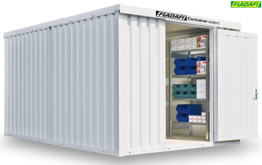 Heißes Angebot FLADAFI Thermocontainer Kombination 3050 x 4340 x 2405 mm mit Holzboden - 1-flügelige Tür auf 4 m Se