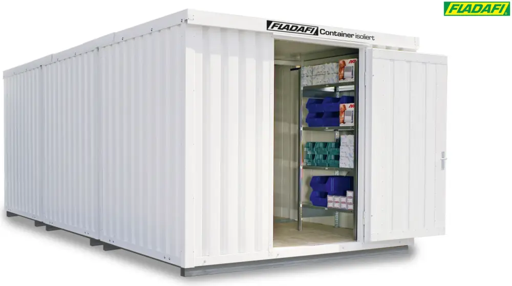 Preisreduziert FLADAFI Thermocontainer Kombination 3050 x 6520 x 2465 mm mit isoliertem Boden - 1-flügelige Tür auf