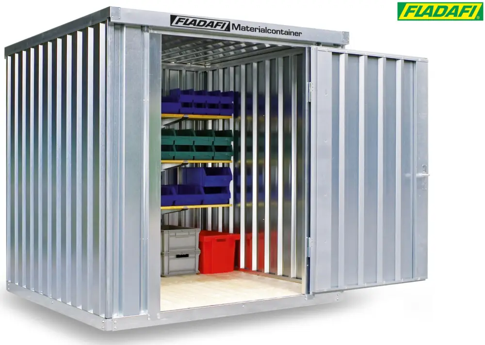Sofort Bestellen FLADAFI Materialcontainer 2100 x 2170 x 2150 mm mit Holzboden - 2-flügelige Tür auf 2 m Seite