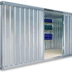 Wochenendangebot FLADAFI Materialcontainer 5080 x 2170 x 2150 mm mit Holzboden - 2-flügelige Tür auf 5 m Seite