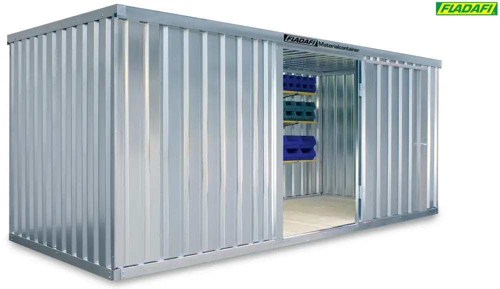 Wochenendangebot FLADAFI Materialcontainer 5080 x 2170 x 2150 mm mit Holzboden - 2-flügelige Tür auf 5 m Seite