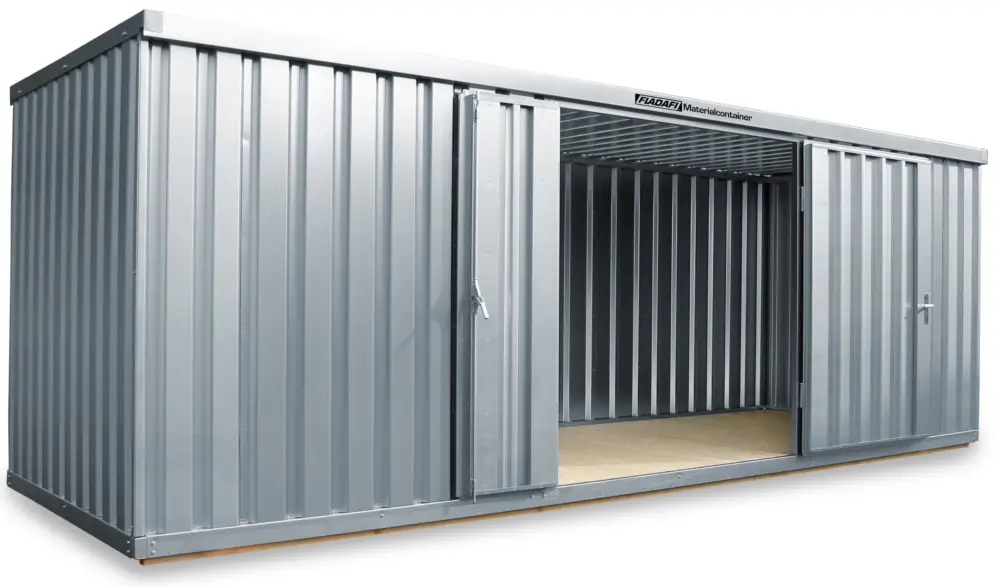 Schneller Versand FLADAFI Materialcontainer 6080 x 2170 x 2150 mm mit Holzboden - 2-flügelige Tür auf 6 m Seite