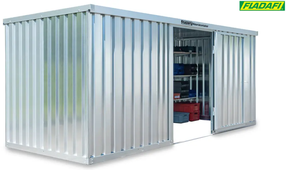 Geprüft FLADAFI Materialcontainer 5080 x 2170 x 2150 mm ohne Boden - 1-flügelige Tür auf 2 m Seite