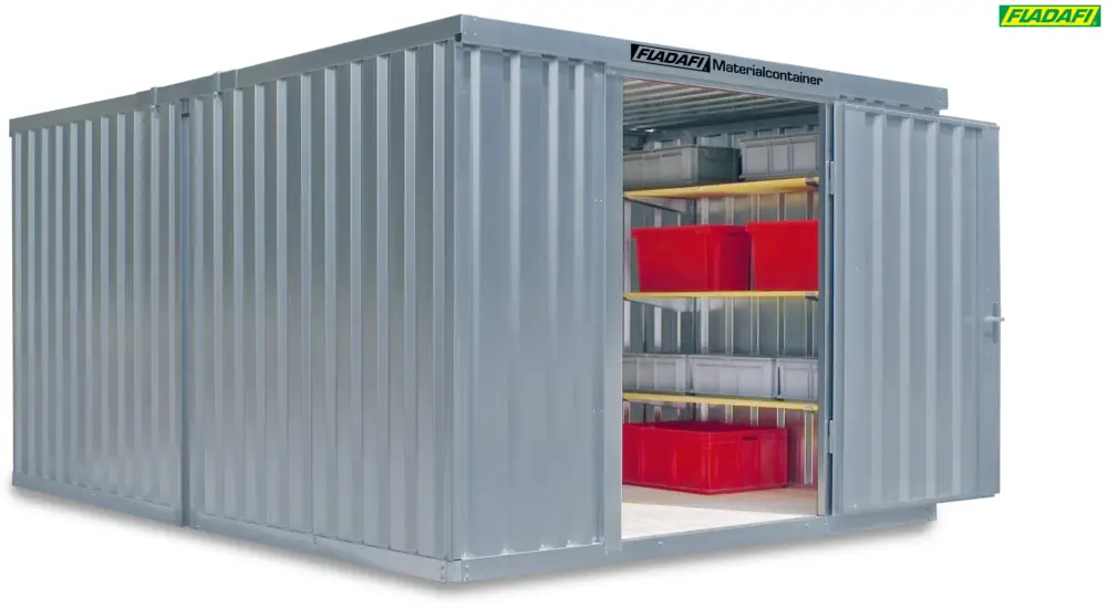 Sofort Bestellen FLADAFI Materialcontainer Kombination 3050 x 4340 x 2150 mm mit Holzboden - 1-flügelige Tür auf 4 m