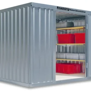 Ausverkauf FLADAFI Materialcontainer Kombination 3050 x 4340 x 2150 mm mit Holzboden - 2-flügelige Tür breit au