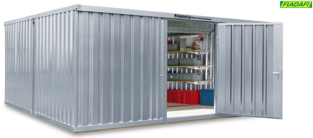 Echt FLADAFI Materialcontainer Kombination 5080 x 4340 x 2150 mm mit Holzboden - 2-flügelige Tür auf 4 m