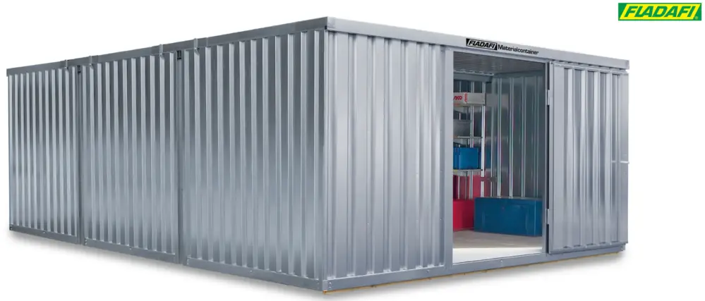 FLADAFI Materialcontainer Kombination 4050 x 6520 x 2150 mm mit Holzboden - 2-flügelige Tür auf 6 m Top-Angebot