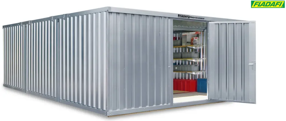 Finale Aktion FLADAFI Materialcontainer Kombination 5080 x 6520 x 2150 mm mit Holzboden - 2-flügelige Tür auf 6 m