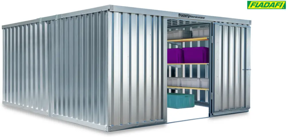 Preisknaller FLADAFI Materialcontainer Kombination 4050 x 4340 x 2150 mm ohne Holzboden - 1-flügelige Tür auf 4 m