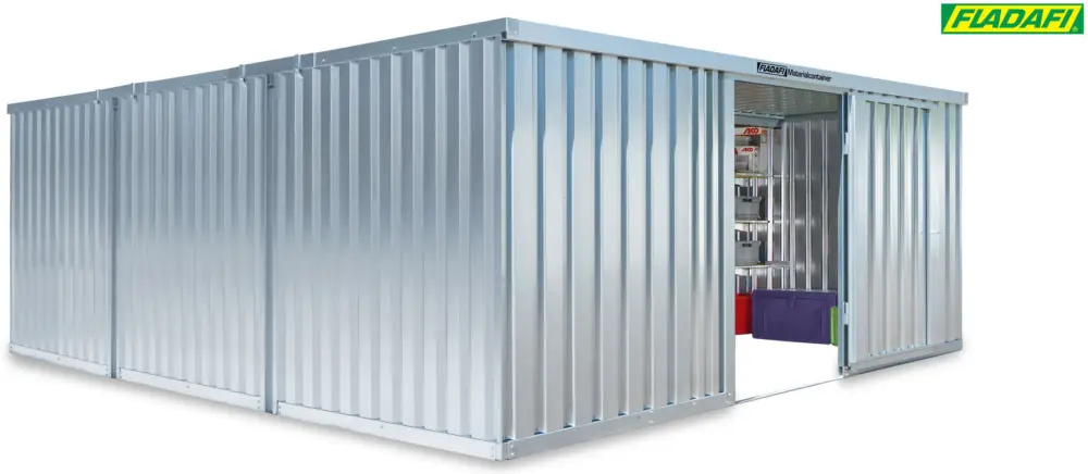Begrenztes Angebot FLADAFI Materialcontainer Kombination 5080 x 6520 x 2150 mm ohne Holzboden - 1-flügelige und 2-flüge