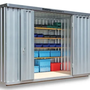 Geprüft FLADAFI Materialcontainer 4050 x 2170 x 2532 mm mit Holzboden - 2-flügelige Tür auf 4 m Seite