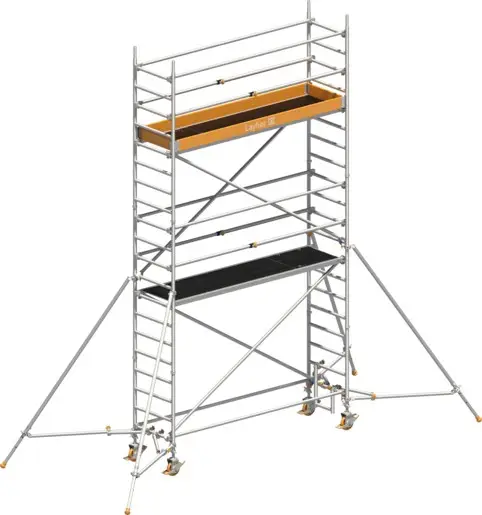 Fahrgerüst Layher Uni Standard P2 hawego 1411124 mit Stützen und Telegeländer - Arbeitshöhe 6,20 m Ausverkauf