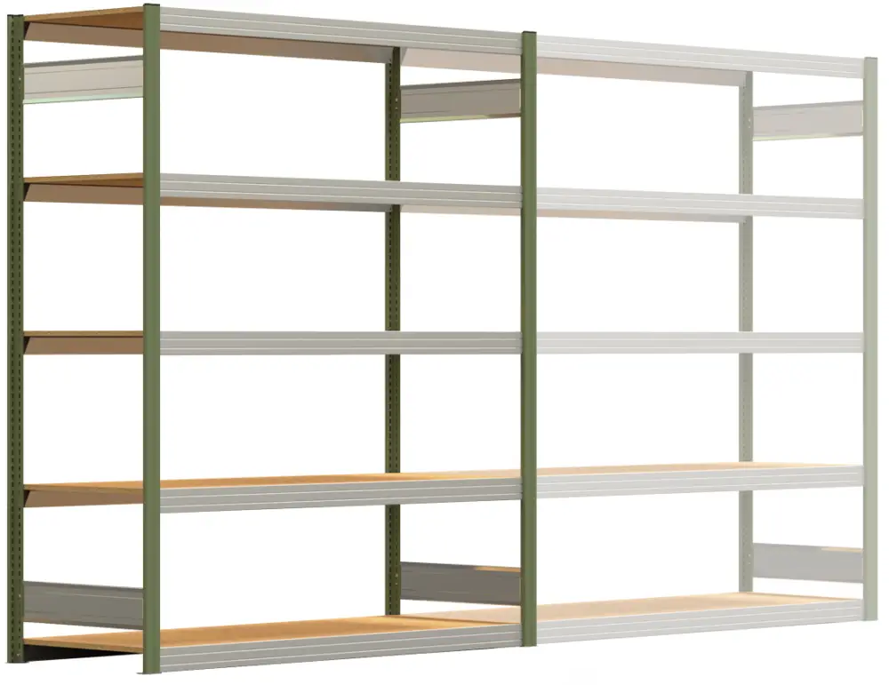 Regalwerk BERT Großfachregal 250 5 Grundfeld 2000 x 1695 x 600 mm - RAL 6011 Neuheit