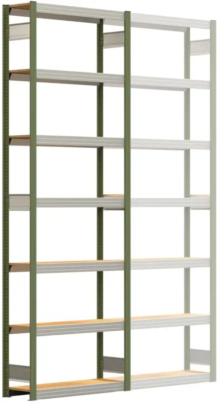 Regalwerk BERT Großfachregal 250 7 Grundfeld 3000 x 1005 x 300 mm - RAL 6011 Finale Aktion