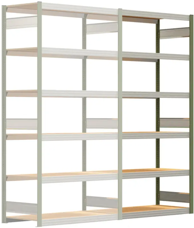 Regalwerk BERT Großfachregal 250 6 Anbaufeld 2500 x 1285 x 600 mm - RAL 6011 Preisreduziert