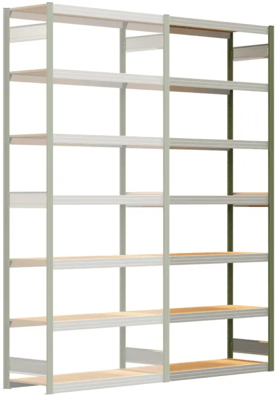 Regalwerk BERT Großfachregal 250 7 Anbaufeld 3000 x 1285 x 500 mm - RAL 6011 Mega-Angebot