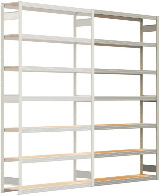 Regalwerk BERT Großfachregal 250 7 Anbaufeld 3000 x 1695 x 400 mm - RAL 7035 Finale Aktion