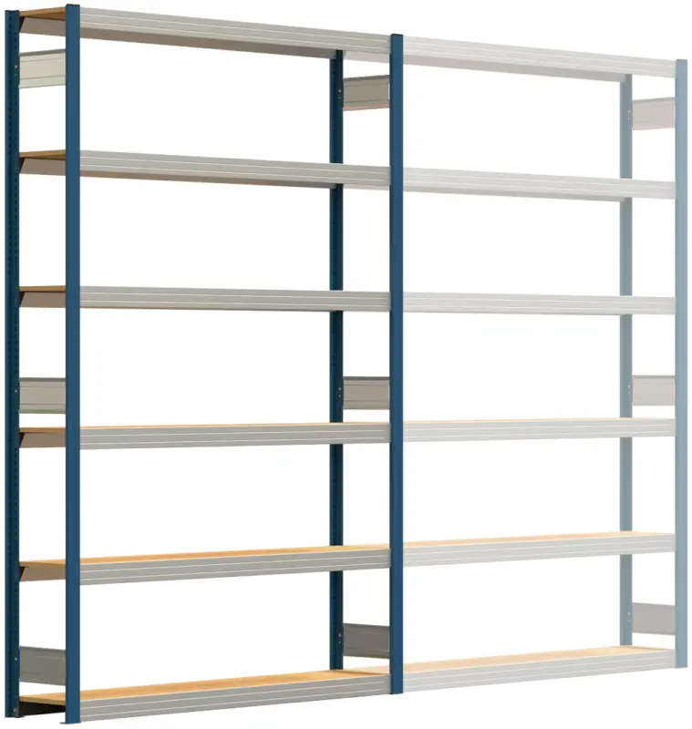 Regalwerk BERT Großfachregal 250 6 Grundfeld 2500 x 1695 x 300 mm - RAL 5010 Schneller Versand
