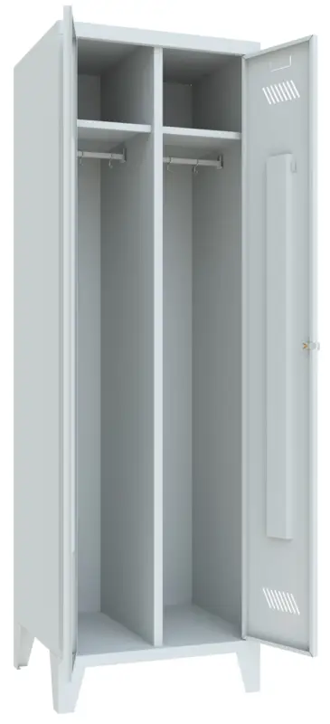 Neu Im Sortiment Pavoy Spind mit Füßen 1850 x 600 x 500 mm - 1 Doppel-Abteil mit Zylinderschloss - RAL 7035