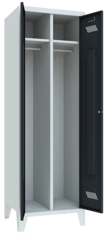Zertifiziert Pavoy Spind mit Füßen 1850 x 600 x 500 mm - 1 Doppel-Abteil mit Drehriegel - RAL 7035 7016