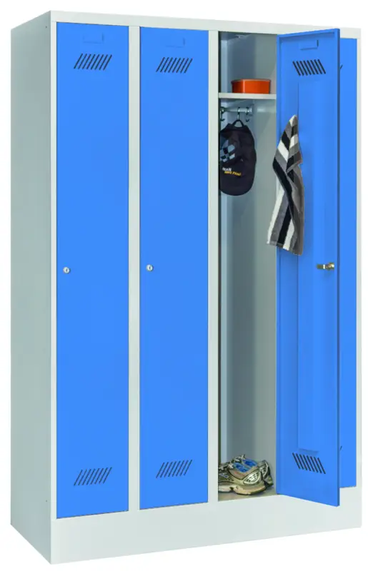Jetzt Bestellen Pavoy Spind mit Sockel 1850 x 1200 x 500 mm - 4 Abteile mit Zylinderschloss - RAL 7035 5012