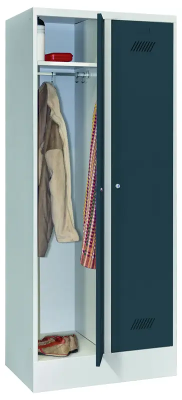 Pavoy Spind mit Sockel 1850 x 800 x 500 mm - 2 Abteile mit Zylinderschloss - RAL 7035 7016 Echt